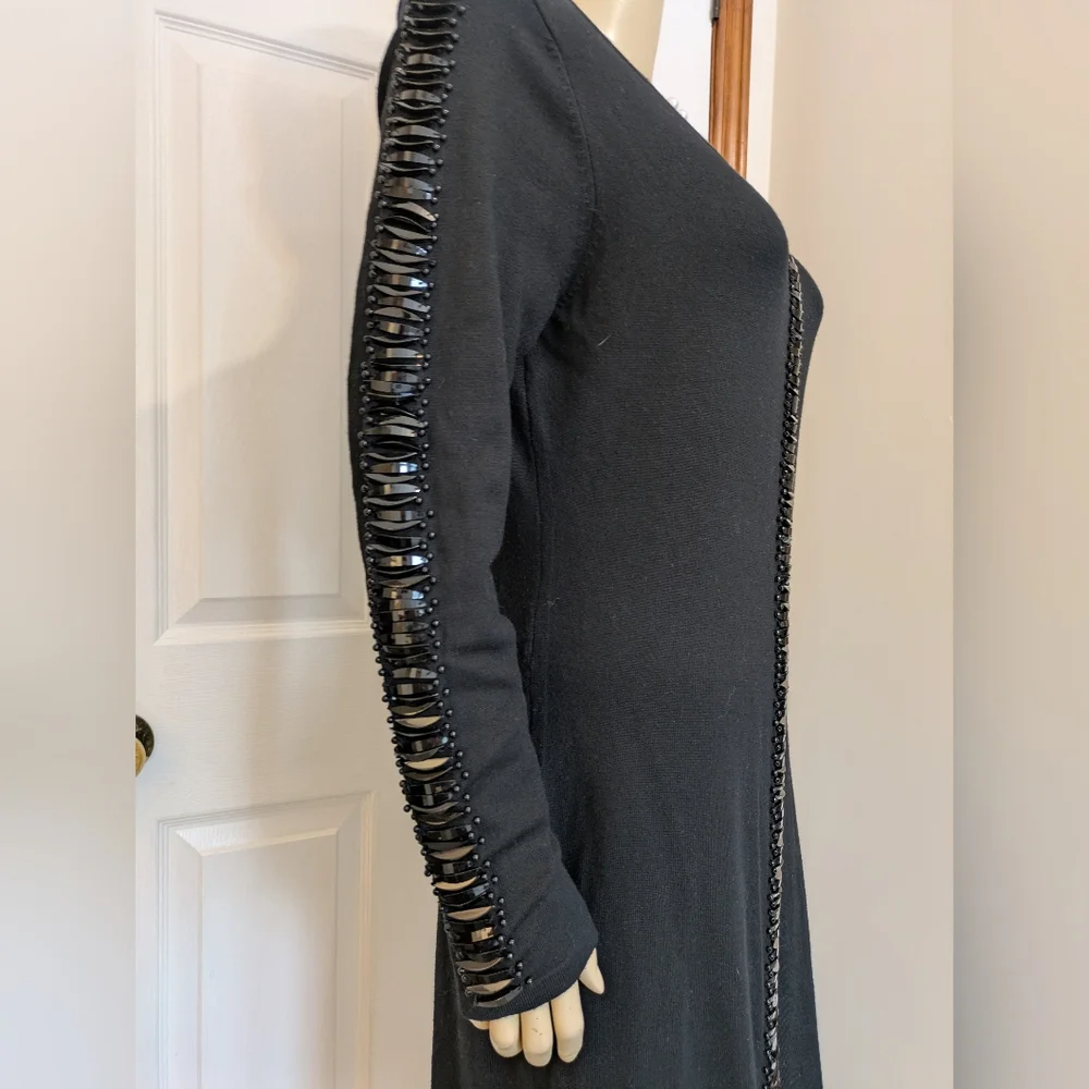 Leo Guy Paris Black Long Sleeve Dress with Beaded Detail - Picture 4 of 15